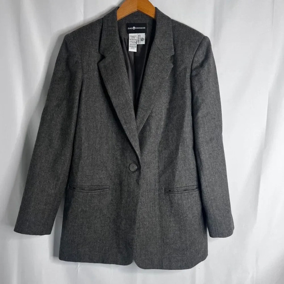 Sag Harbor Dark Gray Classic 100% Pure New Wool One Button Blazer Jacket Size 12 - Picture 10 of 10
